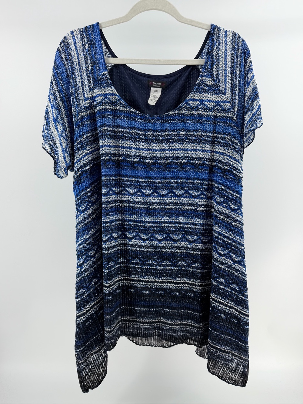 Cocomo Textured Blue White Striped Knit Short-Sleeve Blouse Top, Women's 3X